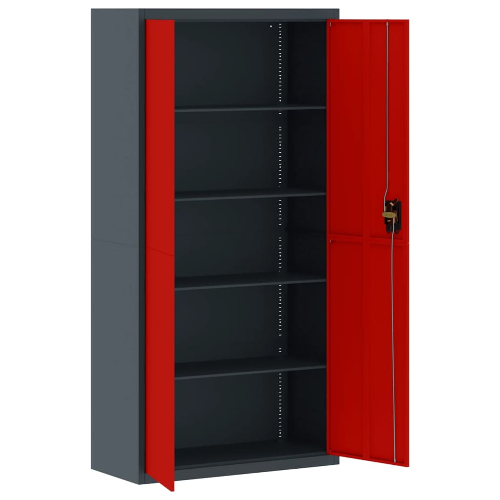 Aktenschrank Anthrazit und Rot 90x40x180 cm Stahl