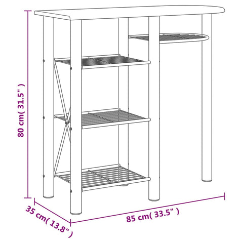 3-tlg. Bar-Set Grau und Braun Holzwerkstoff und Eisen