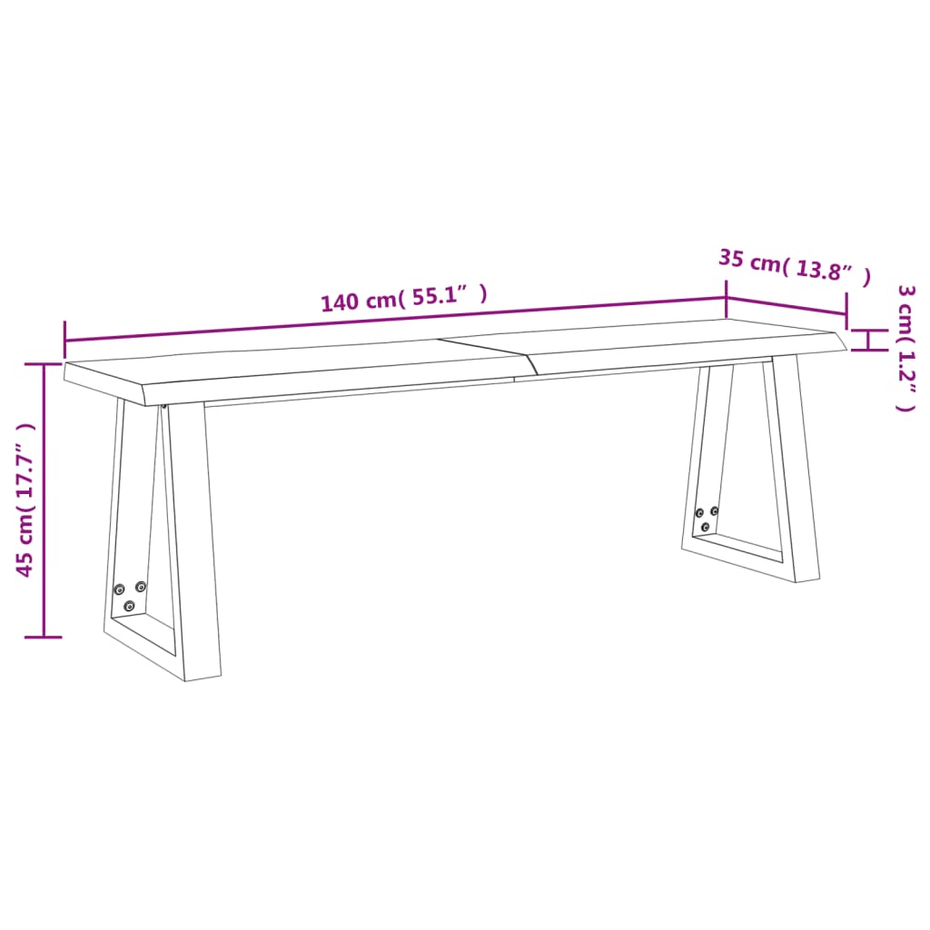 Bank Baumkante 140 cm Massivholz Akazie