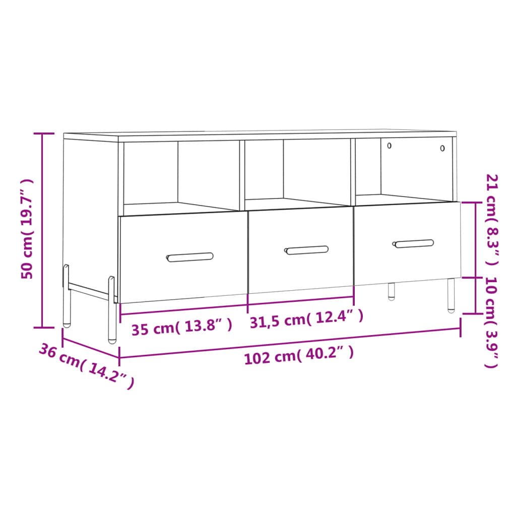 TV-Schrank Hochglanz-Weiß 102x36x50 cm Holzwerkstoff