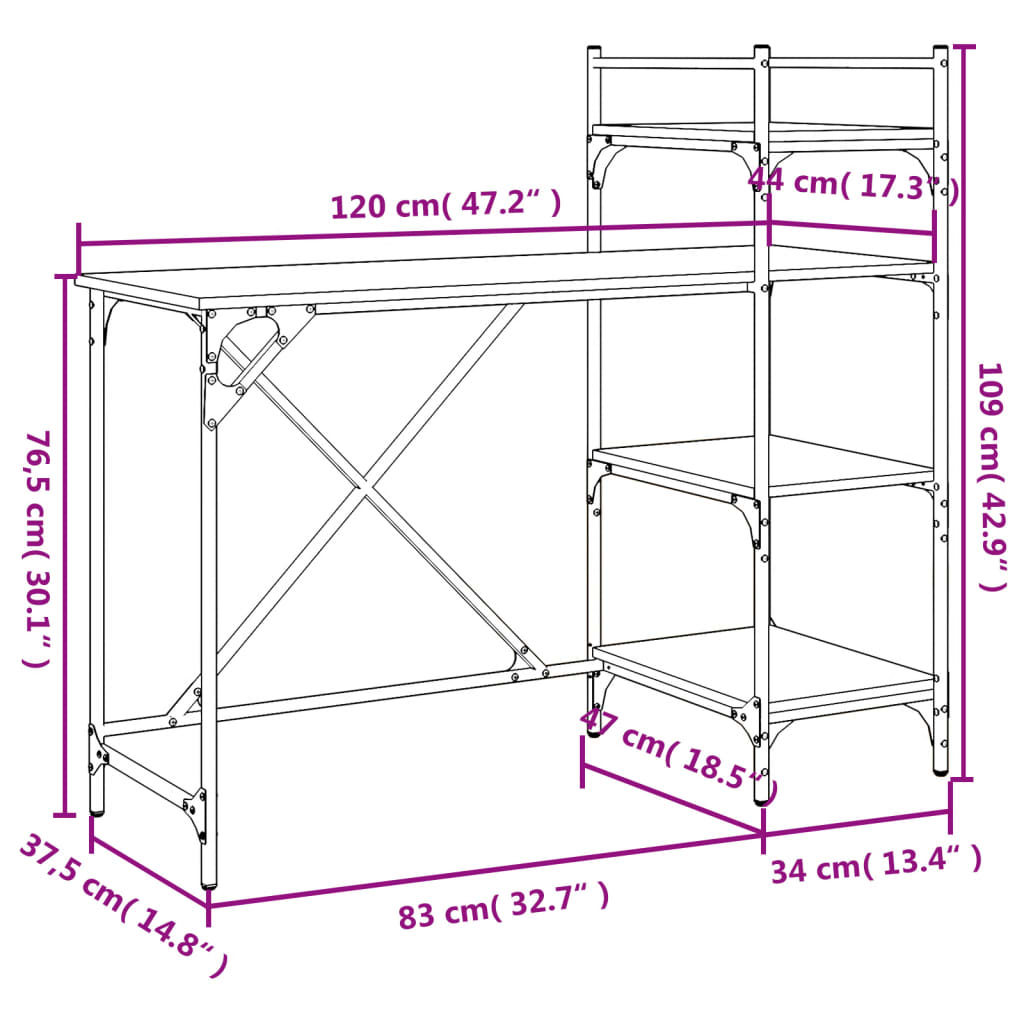 Computertisch mit Regal Schwarz 120x47x109 cm