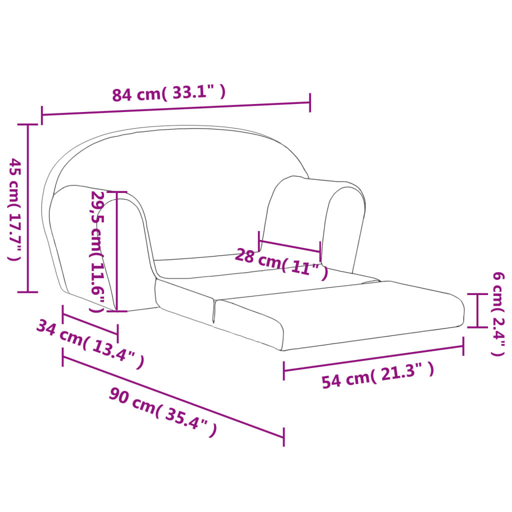 Kinder-Schlafsofa 2-Sitzer Weicher Plüsch versch. Farben und Formen