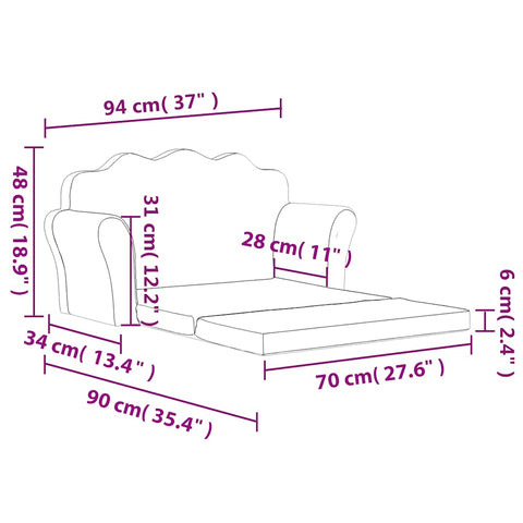 Kinder-Schlafsofa 2-Sitzer Creme Weicher Plüsch