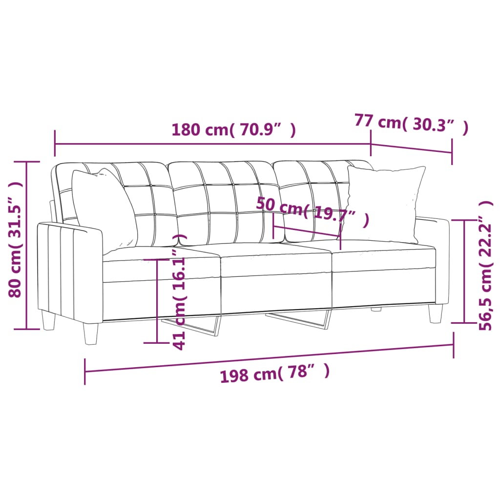 3-Sitzer-Sofa mit Zierkissen Weinrot 180 cm Kunstleder