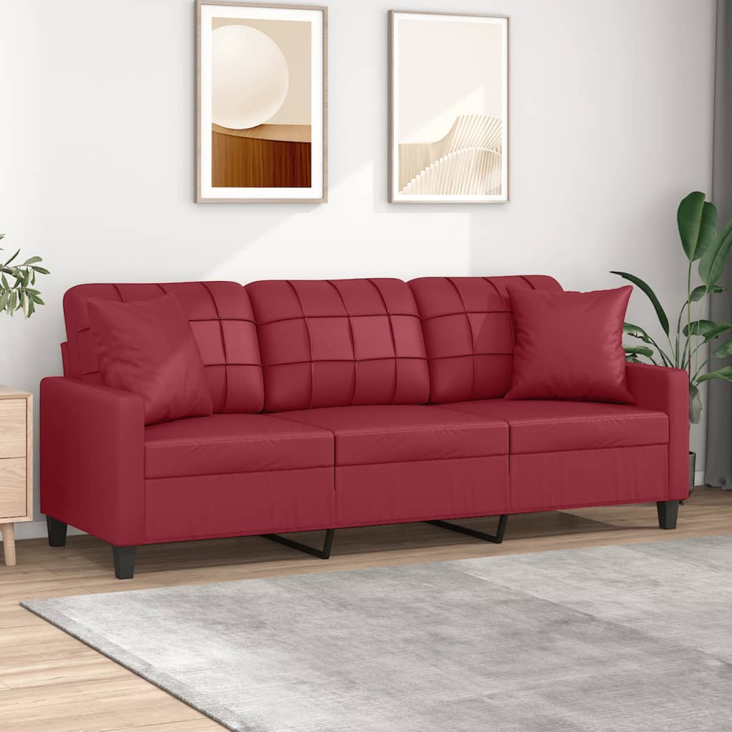 3-Sitzer-Sofa mit Zierkissen Weinrot 180 cm Kunstleder