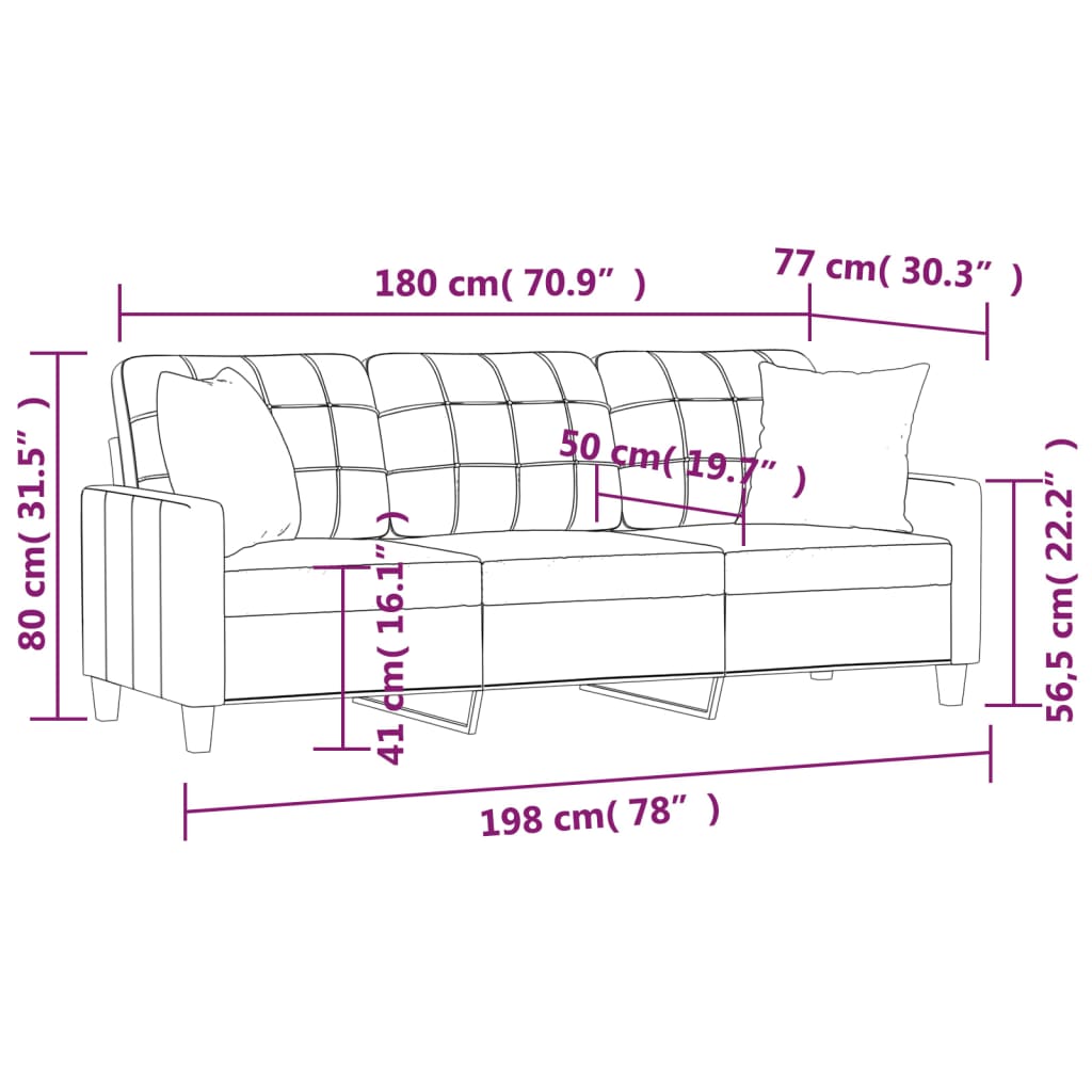 3-Sitzer-Sofa mit Zierkissen Cappuccino-Braun 180 cm Kunstleder