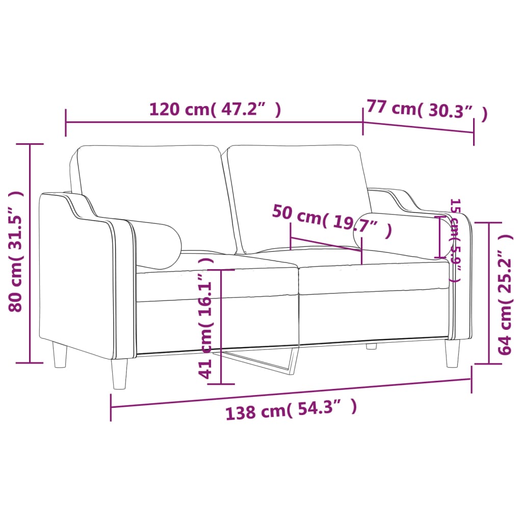 2-Sitzer-Sofa mit Zierkissen Creme 120 cm Stoff