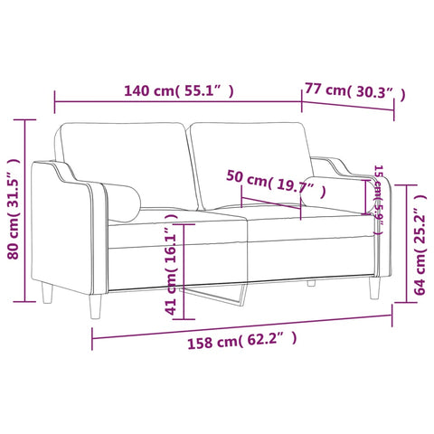 2-Sitzer-Sofa mit Zierkissen Creme 140 cm Stoff