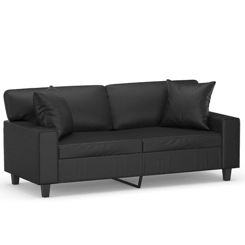 2-Sitzer-Sofa mit Zierkissen Schwarz 140 cm Kunstleder