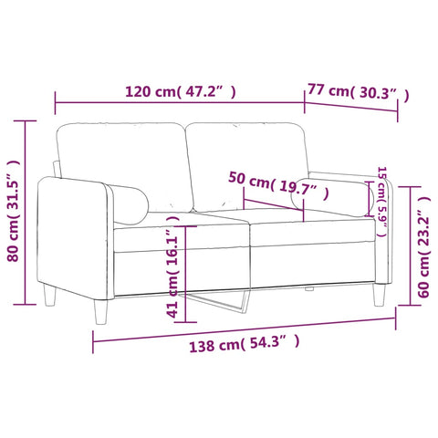 2-Sitzer-Sofa mit Zierkissen Hellgrau 120 cm Samt