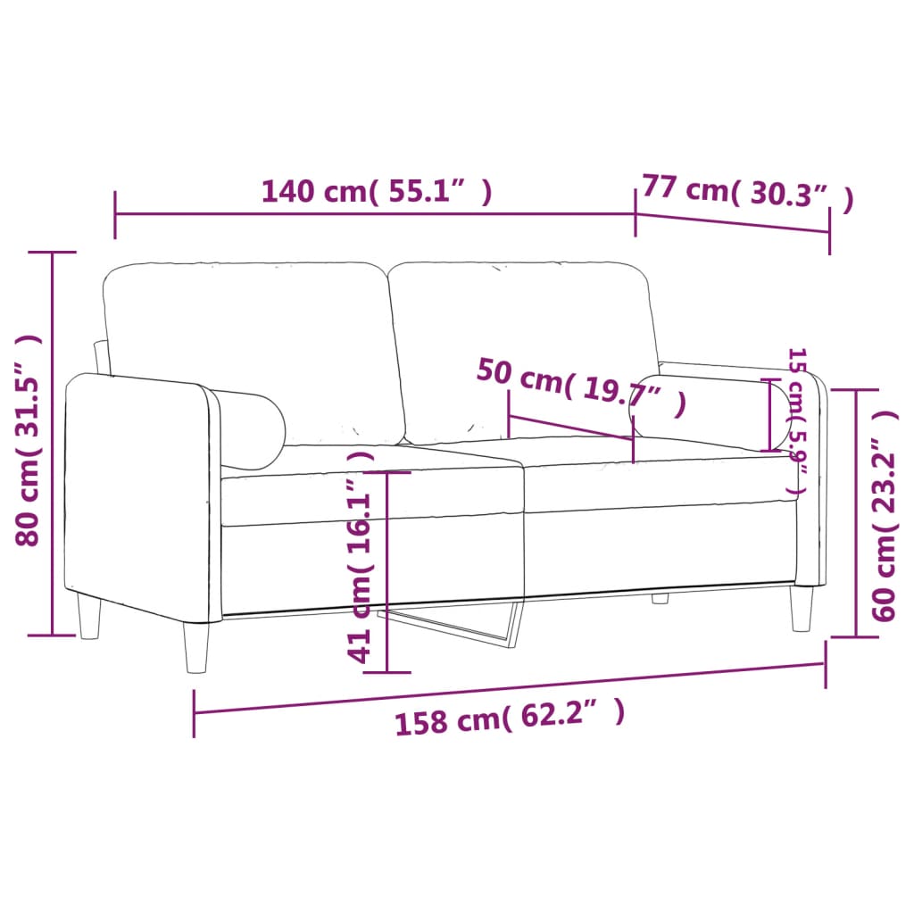 2-Sitzer-Sofa mit Zierkissen Hellgrau 140 cm Samt