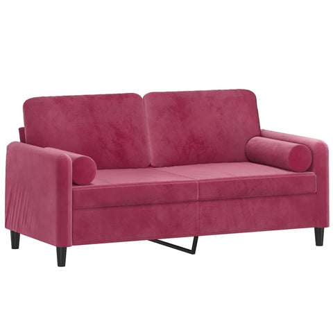 2-Sitzer-Sofa mit Zierkissen Weinrot 140 cm Samt