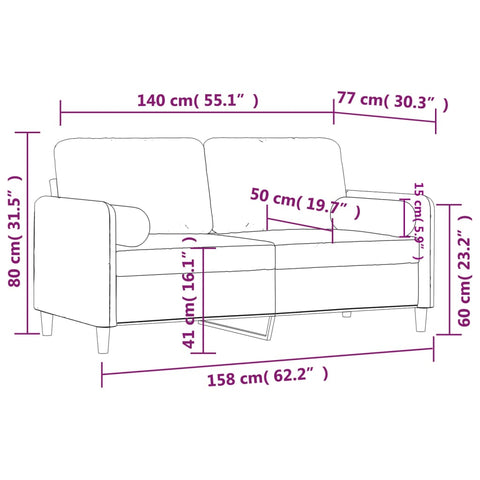 2-Sitzer-Sofa mit Zierkissen Weinrot 140 cm Samt