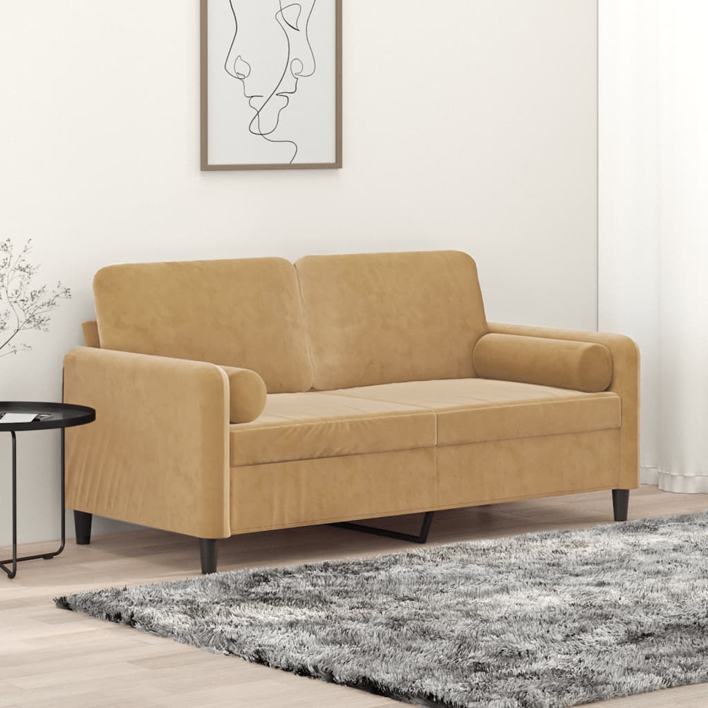 2-Sitzer-Sofa mit Zierkissen Braun 140 cm Samt