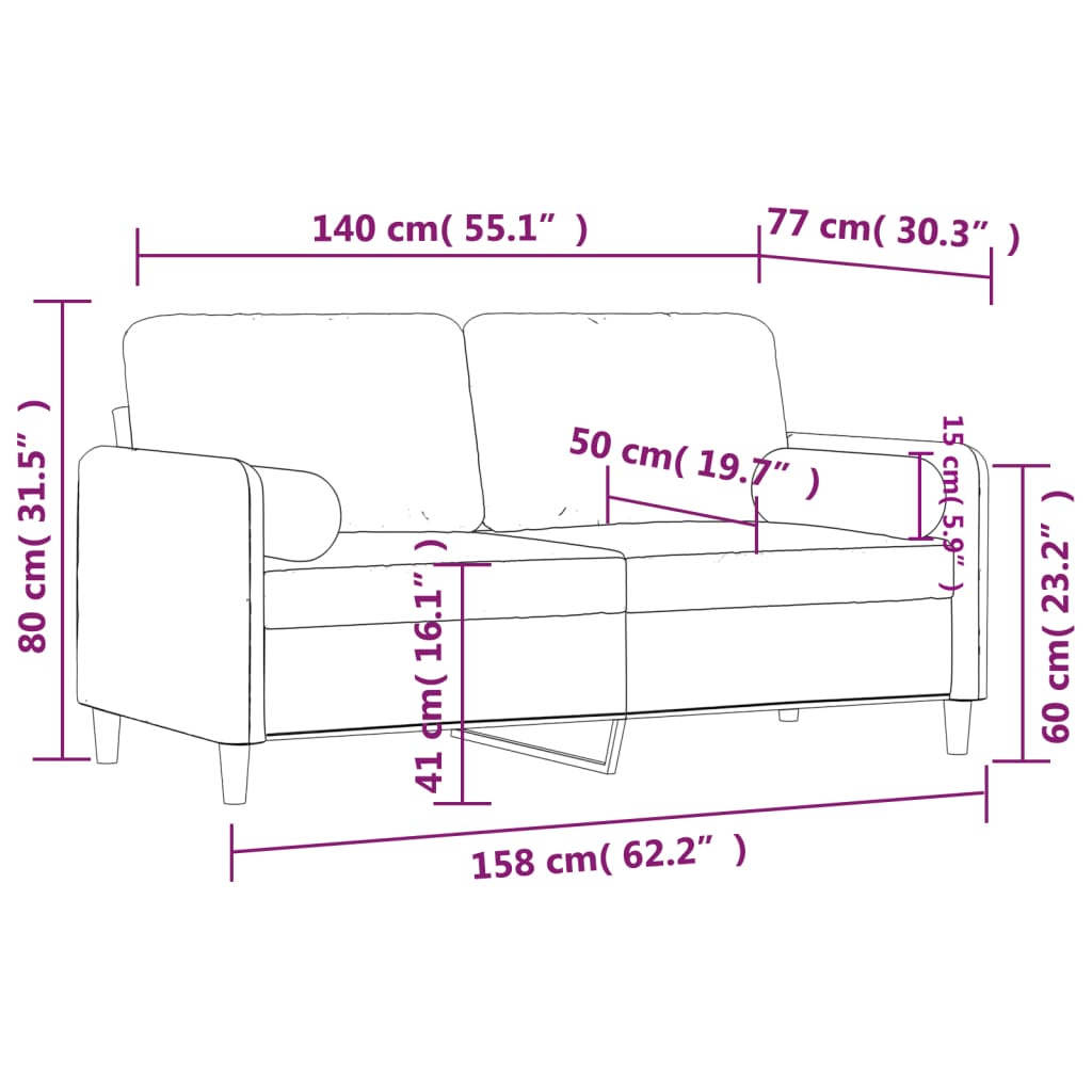 2-Sitzer-Sofa mit Zierkissen Creme 140 cm Samt