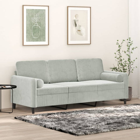 3-Sitzer-Sofa mit Zierkissen Hellgrau 180 cm Samt