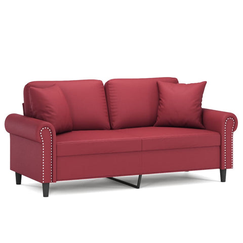 2-Sitzer-Sofa mit Zierkissen Weinrot 140 cm Kunstleder