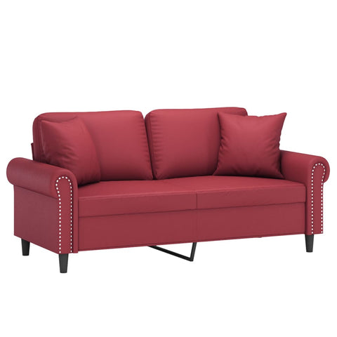 2-Sitzer-Sofa mit Zierkissen Weinrot 140 cm Kunstleder