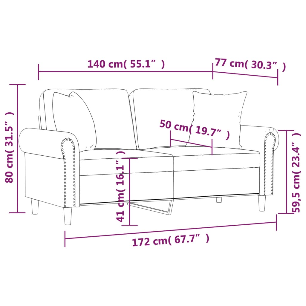 2-Sitzer-Sofa mit Zierkissen Weinrot 140 cm Kunstleder