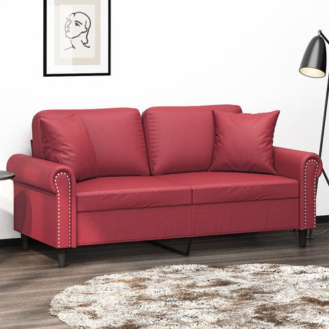 2-Sitzer-Sofa mit Zierkissen Weinrot 140 cm Kunstleder