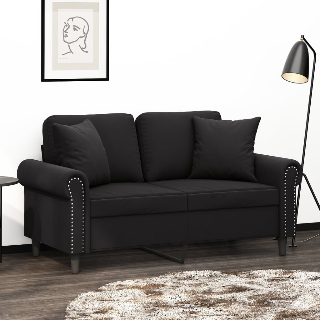 2-Sitzer-Sofa mit Zierkissen Schwarz 120 cm Samt