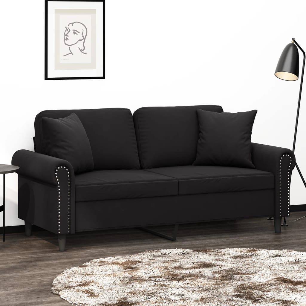 2-Sitzer-Sofa mit Zierkissen Schwarz 140 cm Samt