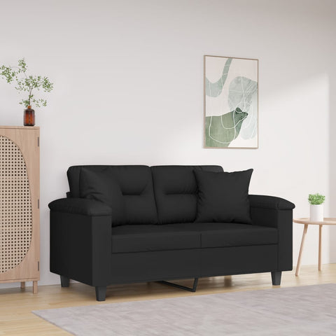 2-Sitzer-Sofa mit Kissen Schwarz 120 cm Mikrofasergewebe