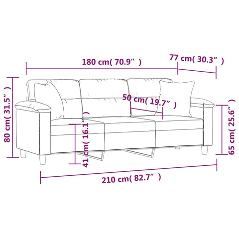 3-Sitzer-Sofa mit Kissen Taupe 180 cm Mikrofasergewebe