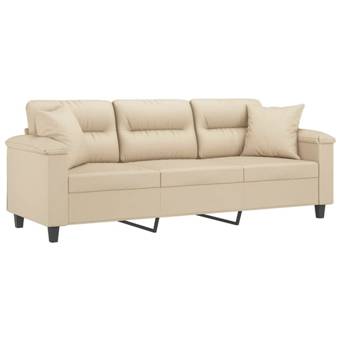 3-Sitzer-Sofa mit Kissen Creme 180 cm Mikrofasergewebe