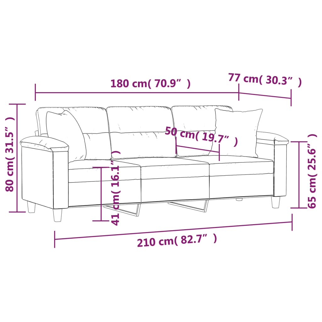 3-Sitzer-Sofa mit Kissen Creme 180 cm Mikrofasergewebe