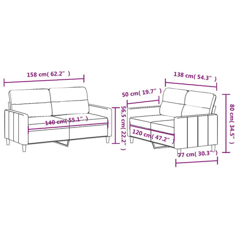 2-tlg. Sofagarnitur mit Kissen Taupe Stoff