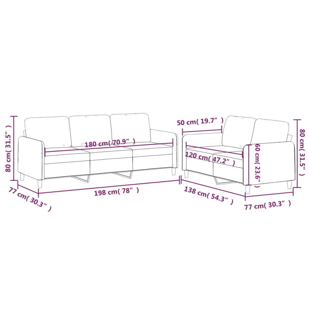 2-tlg. Sofagarnitur mit Kissen Taupe Stoff