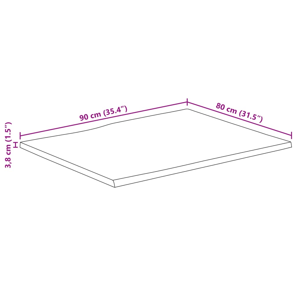 Tischplatte 90x80x3,8 cm Rechteckig Massivholz Akazie Baumkante