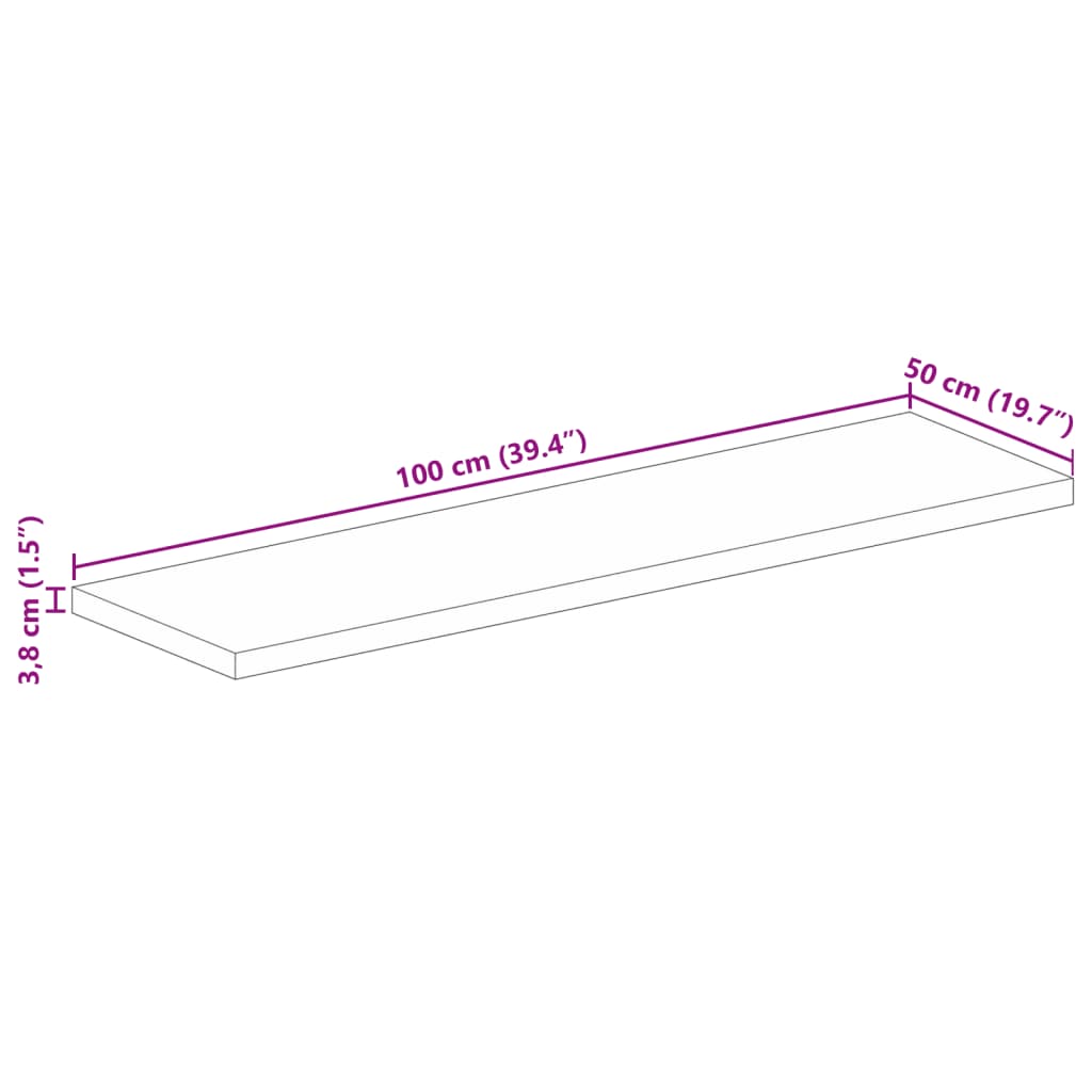 Tischplatte 100x50x3,8 cm Rechteckig Massivholz Mango