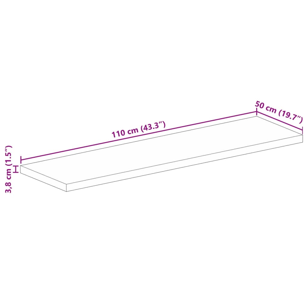 Tischplatte 110x50x3,8 cm Rechteckig Massivholz Mango