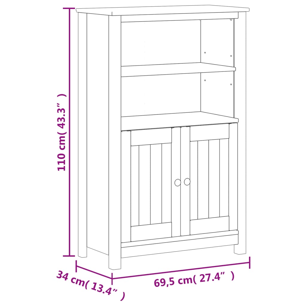 Badschrank BERG Weiß 69,5x34x110 cm Massivholz Kiefer