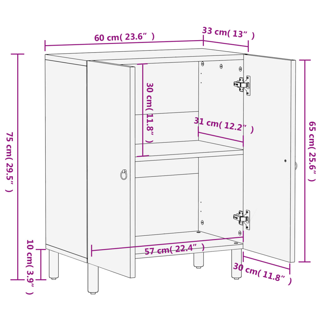 Beistellschrank 60x33x75 cm Massivholz Mango