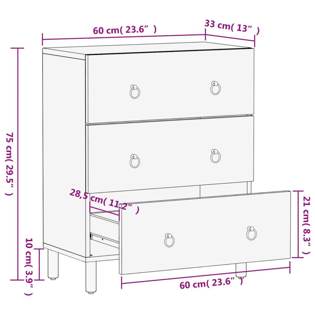 Beistellschrank 60x33x75 cm Massivholz Mango