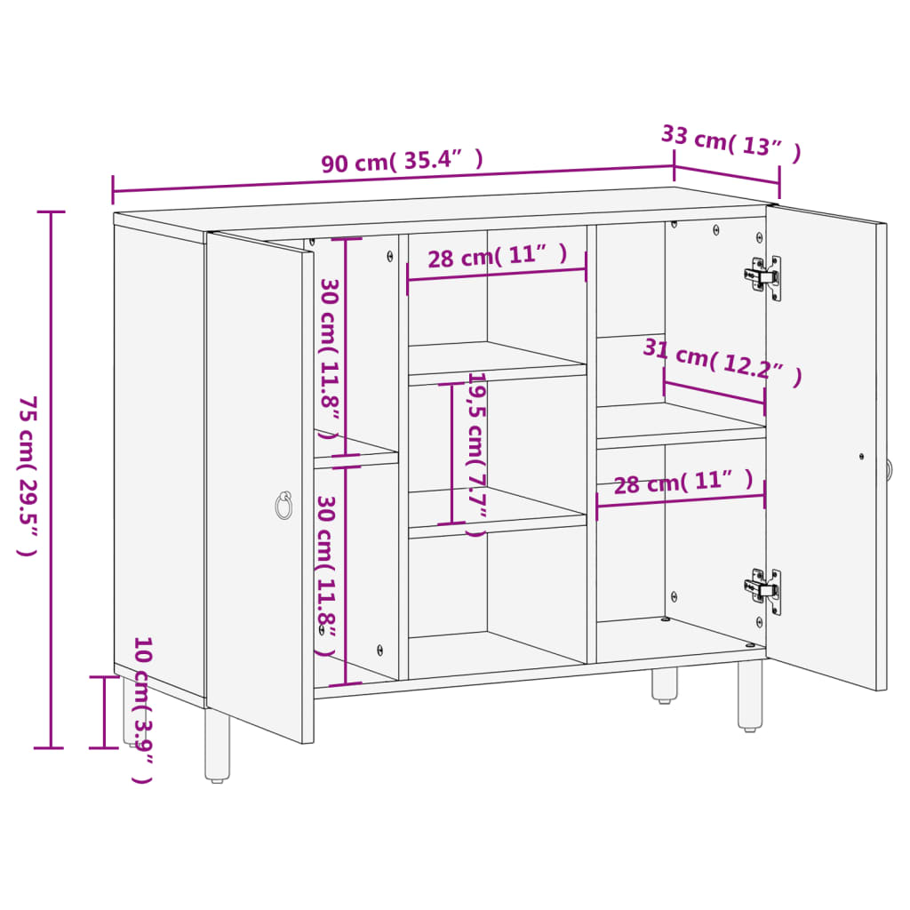 Beistellschrank 90x33x75 cm Massivholz Mango