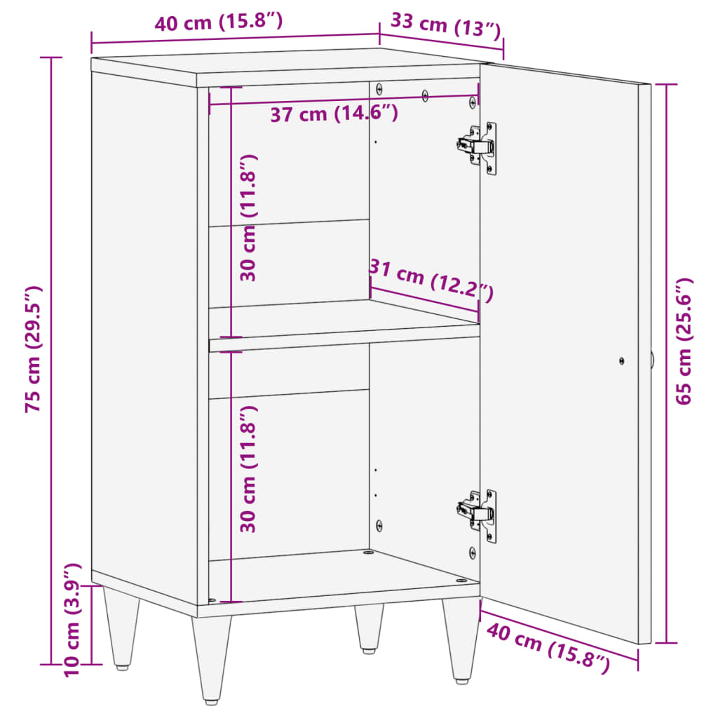 Beistellschrank 40x33x75 cm Massivholz Mango