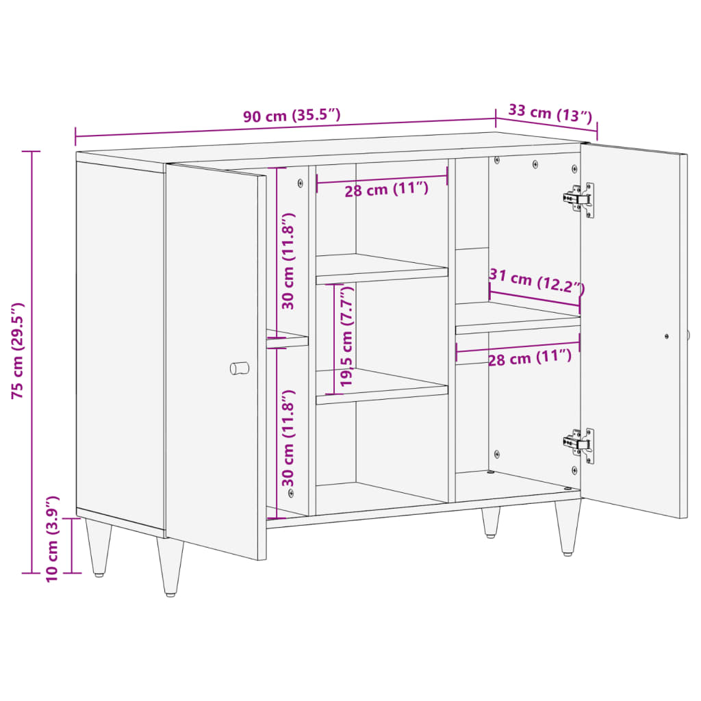 Beistellschrank 90x33x75 cm Massivholz Mango