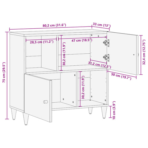 Beistellschrank 80x33x75 cm Massivholz Mango