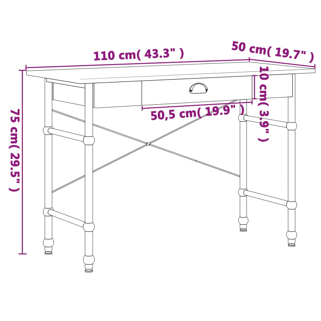 Computertisch mit Schublade Eichen-Optik 110x50x75 cm