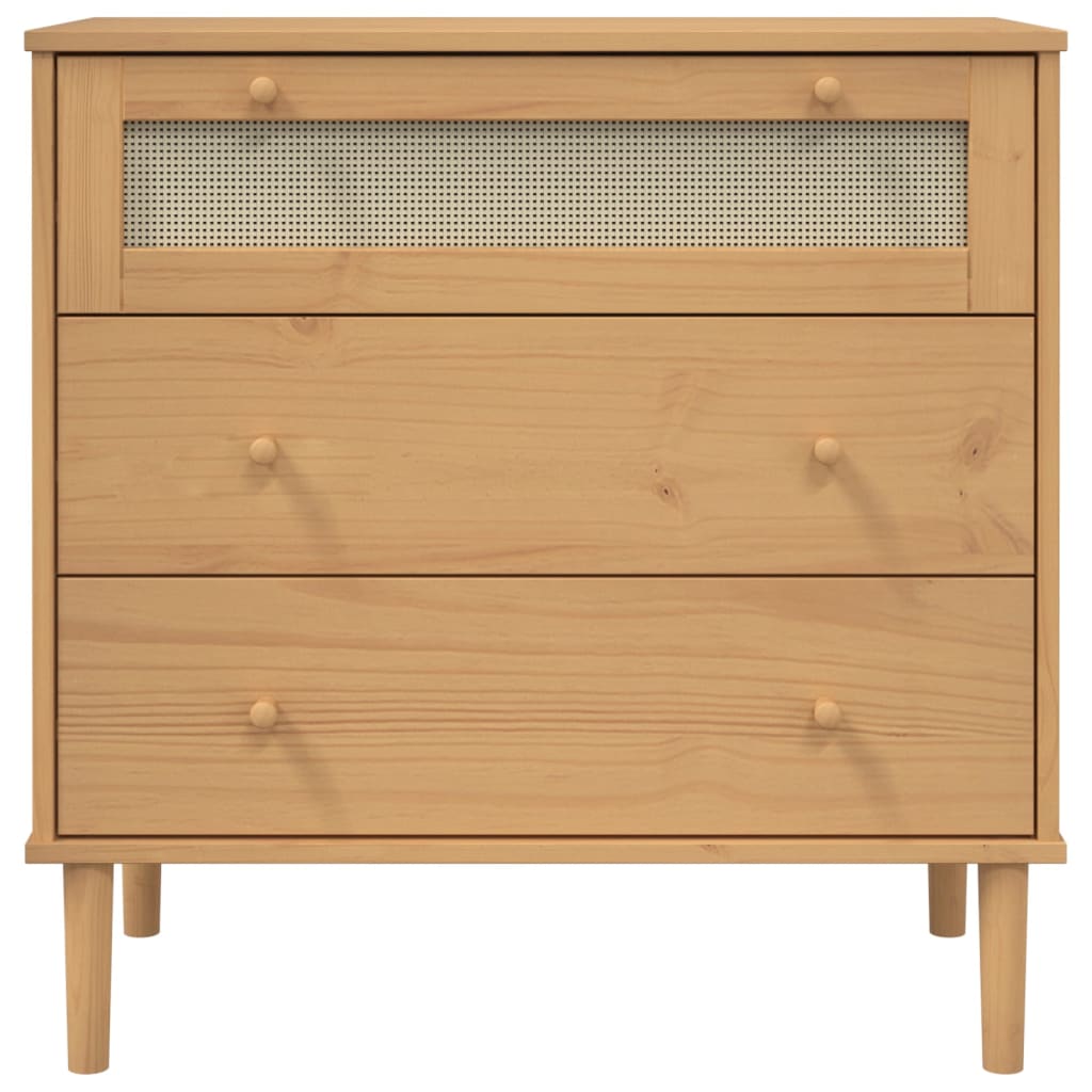 Schubladenkommode SENJA Rattan-Look Braun 80x40x80 Kiefernholz