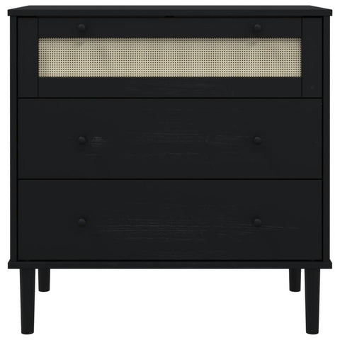 Schubladenkommode SENJA Rattan-Look Schwarz 80x40x80 Kieferholz