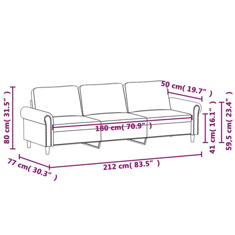 3-Sitzer-Sofa Creme 180 cm Samt