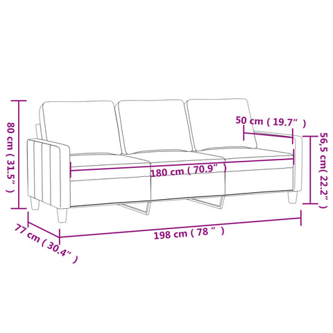 3-Sitzer-Sofa Schwarz 180 cm Kunstleder