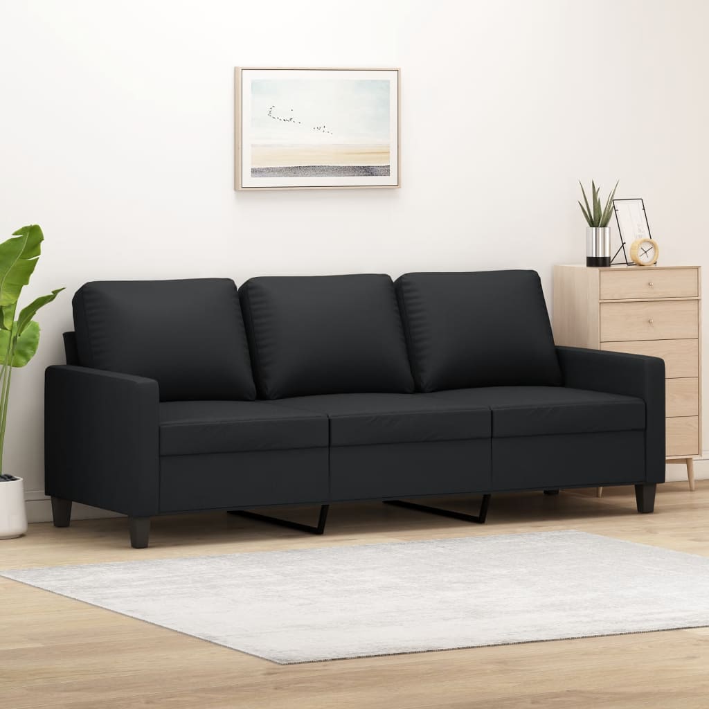 3-Sitzer-Sofa Schwarz 180 cm Kunstleder