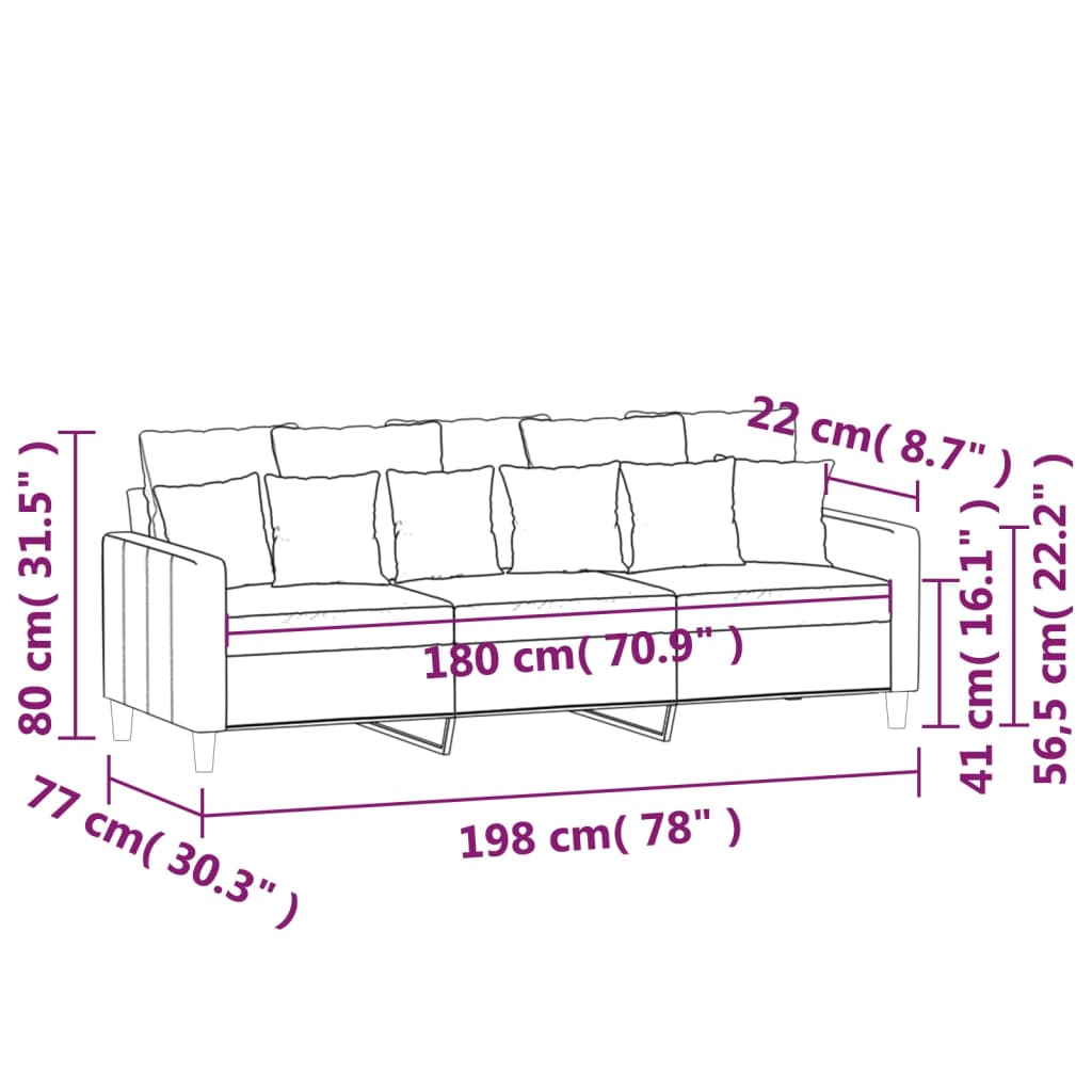 3-Sitzer-Sofa Braun 180 cm Samt