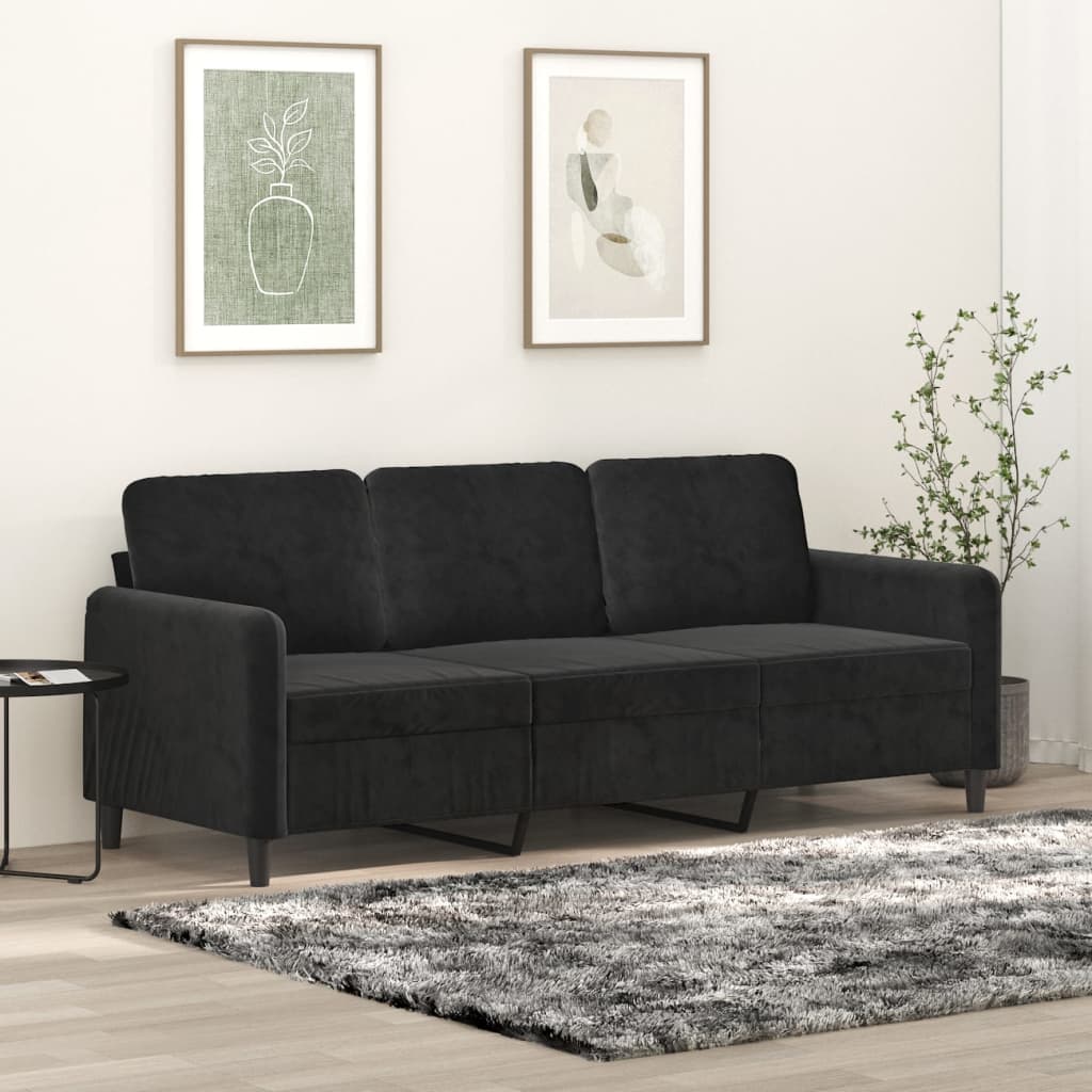 3-Sitzer-Sofa Schwarz 180 cm Samt